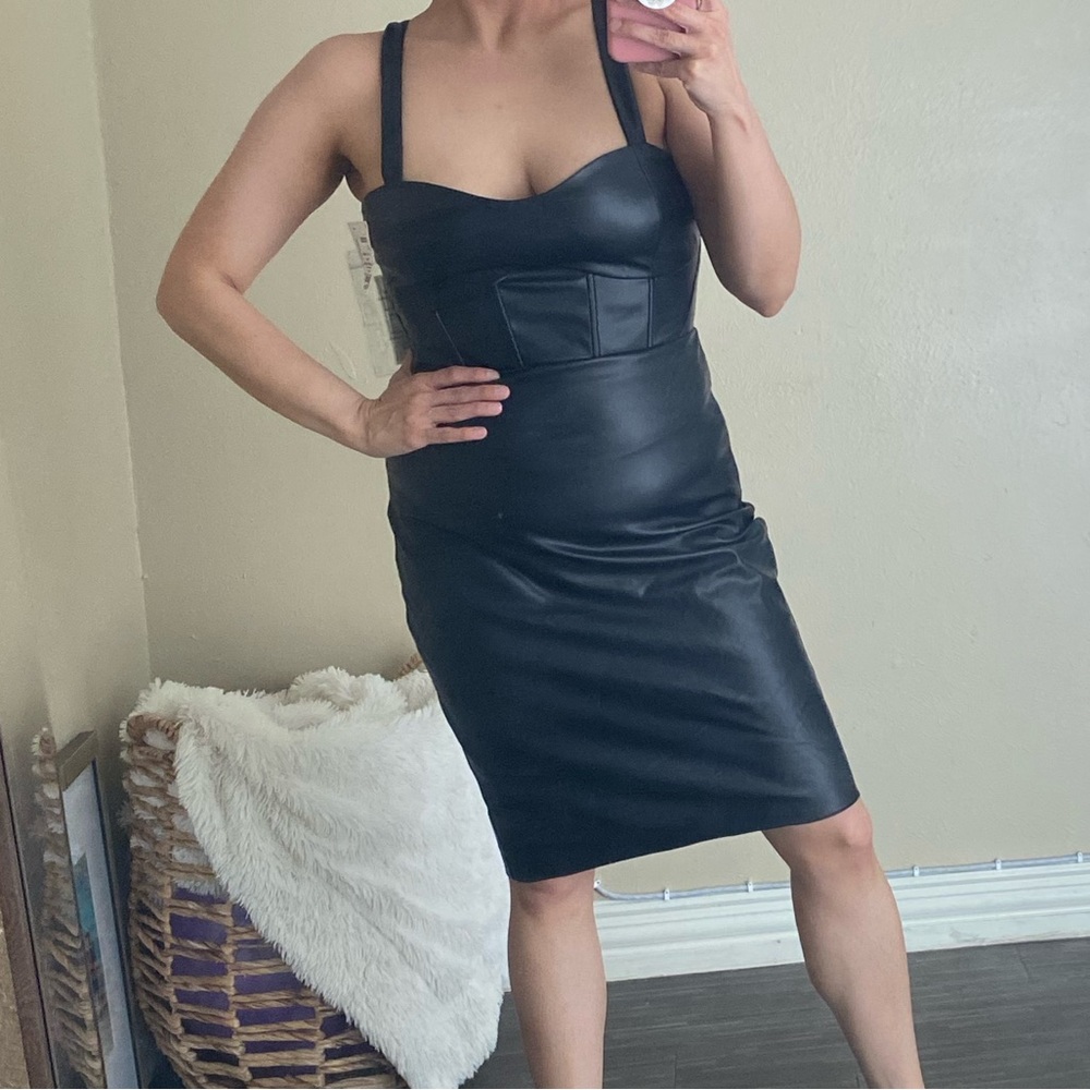 GUESS Faux Leather Jet Black Pencil Skirt SL-Reid Women’s Dress